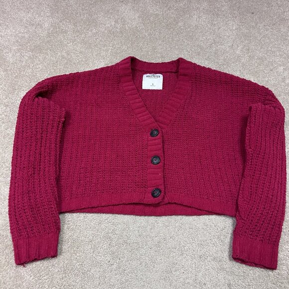 Hollister Sweater Women’s Red Button Up Cropped Long Sleeve Size Small - Picture 7 of 11